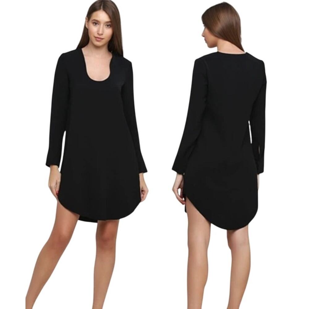 & Other Stories Scoop Neck Mini Shift Dress Womens Sze 6 Black Long Sleeve Chic